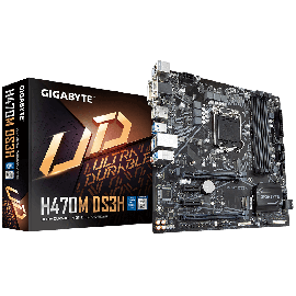 Gigabyte H470 Ultra Durable Motherboard 4xDDR4, 6xSATA, 2xM.2, USB-C, USB3.2 Gen1, uATX,3YR (Ga-H470M-Ds3H)