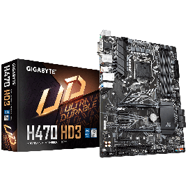 Gigabyte H470 Ultra Durable Motherboard 4xDDR4, 6xSATA, 2xM.2, USB-C, USB3.2 Gen2, ATX,3YR (Ga-H470-Hd3)