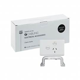 4C | Classic Single Power Point 250V 10A with 16AX Extra Switch - Horizontal - 10 Pack with 10 FREE C-Clips