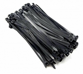 8Ware 200mm x 2.5mm (4') Bag of 100 Pack UV Resistant Wide Nylon Zip Cable Ties Black ~CT196BK-LD