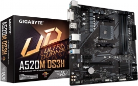 Gigabyte A520M-DS3H AMD mATX MB 4xDDR4 1xDP 1xHDMI 1xDVI 1xM.2 PCIE 3.0