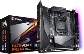 Gigabyte Intel H470 I AORUS PRO AX Mini ITX Motherboard 2xDDR4 10th Gen LGA1200 2xM.2 4xSATA RAID 2.5GbE LAN WiFi 6 BT DP 2xHDMI USB-C RGB