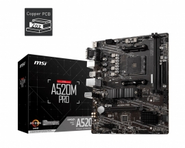 MSI A520M PRO AMD M-ATX Motherboard AM4 Ryzen 2xDDR4 4xSATAIII 1xPCIEx16 2xPCIE 2xM.2 1xDP 1xHDMI 1xVGA 6xUSB3.2