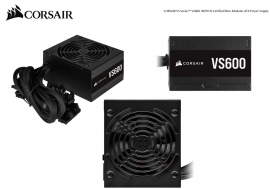 Corsair 600W VS Series 80 PLUS Certified, Flat Cable, 120mm Low Noise Fan, 85% Efficiency, Non-Modular ATX Power Supply. 3 Years Warranty