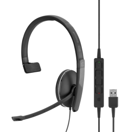 EPOS l Sennheiser ADAPT SC135USB, Single Sided 3.5mm Headset w/Detactable USB Cable with in-line Call Control, Leatherette Ear Pads, 2 Year Warranty