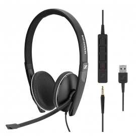 EPOS l Sennheiser ADAPT SC165USB, Double Sided 3.5mm Headset w/Detactable USB Cable with in-line Call Control, Leatherette Ear Pads, 2Yr WTY