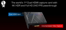AVerMedia GC570D 4k HDR and 1080p240 pass-thru. Record @ 1080p60 HDR with Dual-HDMI input + 1 HDMI output.