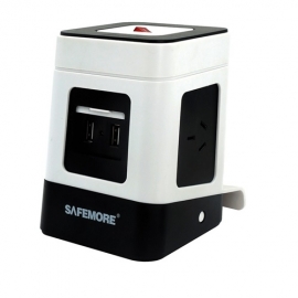 Safemore Single Level VPS Minio Power Stackr 3 Outlets with 2 USB Charging - White/Black
