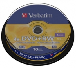 Verbatim Dvd+ Rw 4.7gb 10pk Spindle 4x 43488