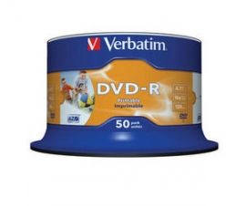 Verbatim 16x Dvd-r: 4.7gb Spindle 50pc Printable Dvd-rvp50 (43533)