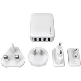 Verbatim 4.8a 4-port Usb Travel Charger (au Us Eu Uk) - White 65124