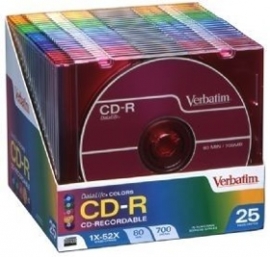 Verbatim Cd-r 25pk Slim Case - Colours - 52x 80 Min P-cyanine 94611