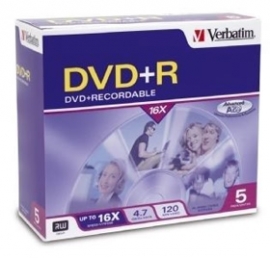 Verbatim Dvd+r 5pk Jewel Case - 4.7gb 16x 95049