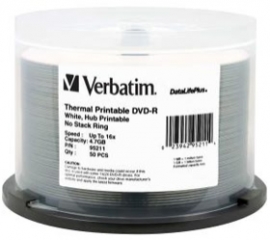VERBATIM 50pk DVD-R 4.7GB 50Pk White Wide Thermal 16x 95211