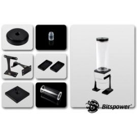 Bitspower Dual / Single D5 Pump Upgrade Kit Which Contains D5 Top + Reservoir Combo With Two Stands. Black Top + Clear Body Sized 150mm Bp-d5topuk150p-bkcl