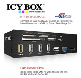 Icybox Ib-867-b 5.25" Usb 3.0 Muilti Card Reader, (1x Usb 3.0/ 4 X Usb 2.0) - Internal Connectors