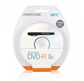 Memorex Printable White Top Dvd-r 4.7g 16x 10pcs/ Pack With Bonus Mark Pen Bmdintmemorexdvdr10