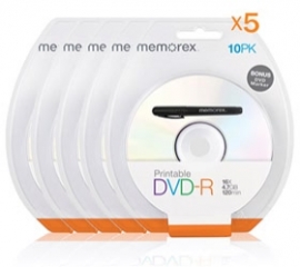 Memorex (5 Pack) Printable White Top Dvd-r 4.7g 16x 10pcs/ Pack With Bonus Mark Pen Bmdintmemorexdvdr10x5