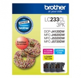Brother Lc233cl3pk Lc233 Colour Value Pack 1xcyan 1x Magenta 1x Yellow