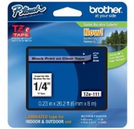 Brother Tze111 6mm Black On Clear Tz Tape