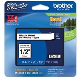 Brother Tze231 12mm Black On White Tz Tape