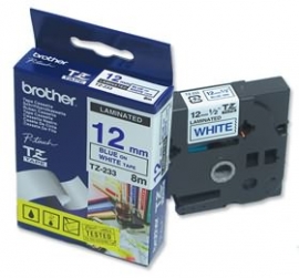 Brother Tze233 12mm Blue On White Tz Tape