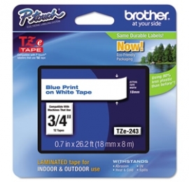 Brother Tze243 18mm Blue On White Tz Tape