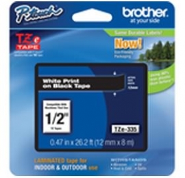 Brother Tze335 12mm White On Black Tz Tape