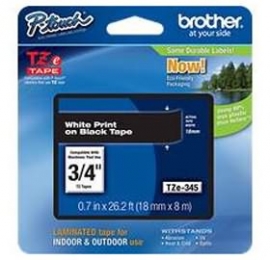 Brother Tze345 18mm White On Black Tz Tape