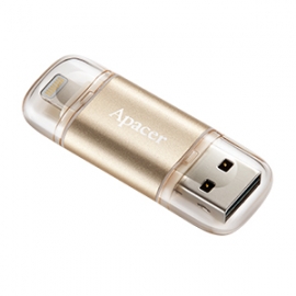Apacer Ah190 64gb Gold Dual Flash (usb 3.1 Type A + Lightning) (apple Mfi Certified, Works With