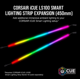 Corsair Icue Ls100 Smart Lighting Strip Expansion Kit 2X 450Mm Addressable Led Strip Rgb Ext Cable Adhesive Tape Cable Clip. 2 Years Warranty. Cd-9010001-Ww/Ll