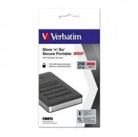 Verbatim Usb 3.1 Store"N"Go Secure Ssd W/ Keypad Access 256Gb - Black 53402