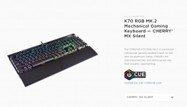 Corsair K70 Mk.2 Rgb Gaming Cherry Mx Silent Usb Pass-through Port Backlit Rgb Led Mechanical Keyboard