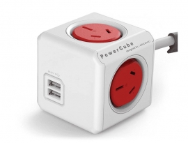 Allocacoc Powercube Extended 4 Outlets With 2 Usb 3M - Red (Ls) 5404/Aueupcred