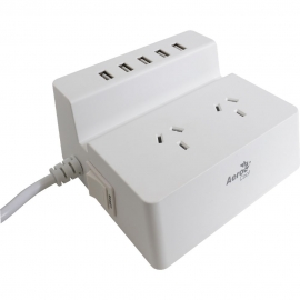 Aerocool Asa Ss2a25a Charging Station W/ 2 Ac Outlet Surge Protector/ 5 Usb Port Fast