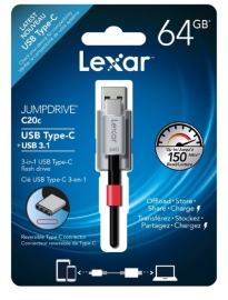 Lexar Jumpdrive C20c 64gb Usb 3.1 & Typec Flash Drive - Upto 150mb/ S Ljdc20c-64gbbap