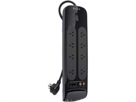 Belkin 8-way Surge Protector W/ Tel Av & F-type 3m Cord Life + $250k Wty Bv108130au3m