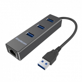 Simplecom Aluminium 3 Port Usb 3.0 Hub With Gigabit Ethernet Rj45 Adapter 1000mbps For Pc Mac