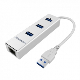 Simplecom Aluminium 3 Port Usb 3.0 Hub With Gigabit Ethernet Rj45 Adapter 1000mbps For Pc Mac Chn410