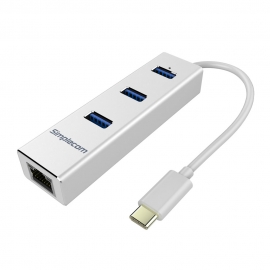 Simplecom Chn411 Aluminium Usb Type C To 3 Port Usb 3.0 Hub With Gigabit Ethernet Adapter