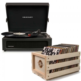 Crosley Voyager Portable Turntable - Black + Free Record Storage Crate Cr8017A-Bk4