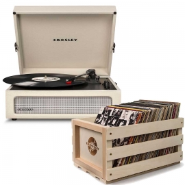 Crosley Voyager Portable Turntable - Dune + Free Record Storage Crate Cr8017A-Du4