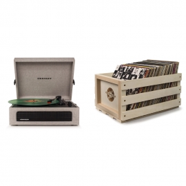 Crosley Voyager Portable Turntable - Grey + Free Record Storage Crate Cr8017A-Gy4