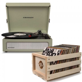 Crosley Voyager Portable Turntable - Sage + Free Record Storage Crate Cr8017A-Sa4