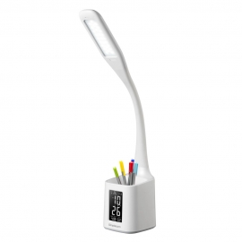 Simplecom El809 6w Flexible Neck Led Desk Lamp With Pen Holder And Digital Clock El809 