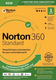 NORTON 360 STANDARD 10GB AU 1User 1Device 12MONTH ENR DVDSLV. 21396543