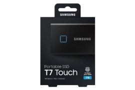 Samsung T7 Touch Portable Ssd 1Tb Usb3.2 Type-C R/W(Max) 1 050Mb/S Aluminium Case Fingerprint Password Security Black 3 Years Warranty Mu-Pc1T0K/Ww