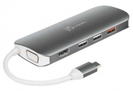 J5ceate Jcd384 Usb-c Multi-adapter - Usb-c To Hdmi/ Vga 3-port Usb-a Hub 1-port Usb-c Sd Card Reader