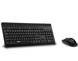 Rapoo Wired Optical Mouse & Keyboard Combo Black Multimedia Keyboard/ Full Size/ Anti-oxidation Sealed Membrane/ 1000 Dpi High-definition Tracking Nx1710