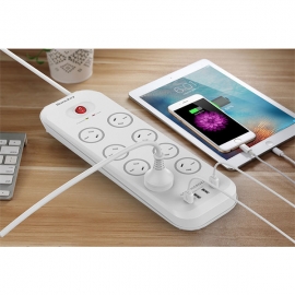 Huntkey Power Board (sac807) With 8 Sockets And 4 Usb Charging Port And Surge Protection (total